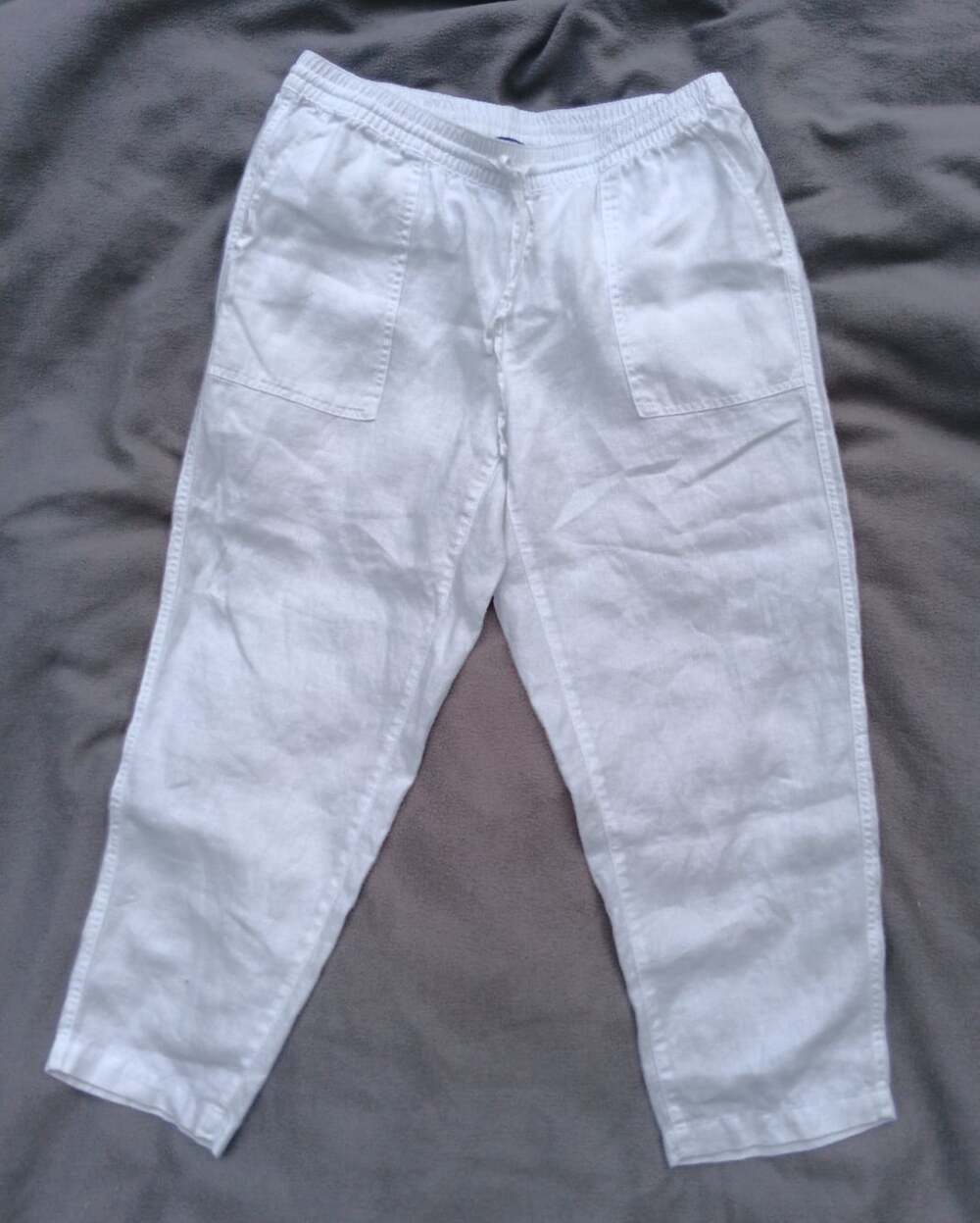Lands End 100% Linen High Rise White Pants Women’s 12 Beachy Coastal Lagenlook